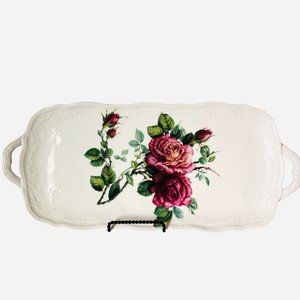 I Godinger & Co Embossed Rose Loaf Vanity Tray Floral Roses 15 Inch
